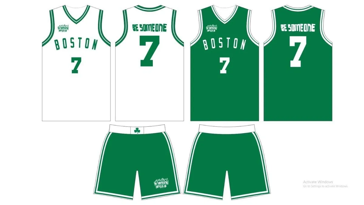 A green and white basketball uniform with the number 7.
