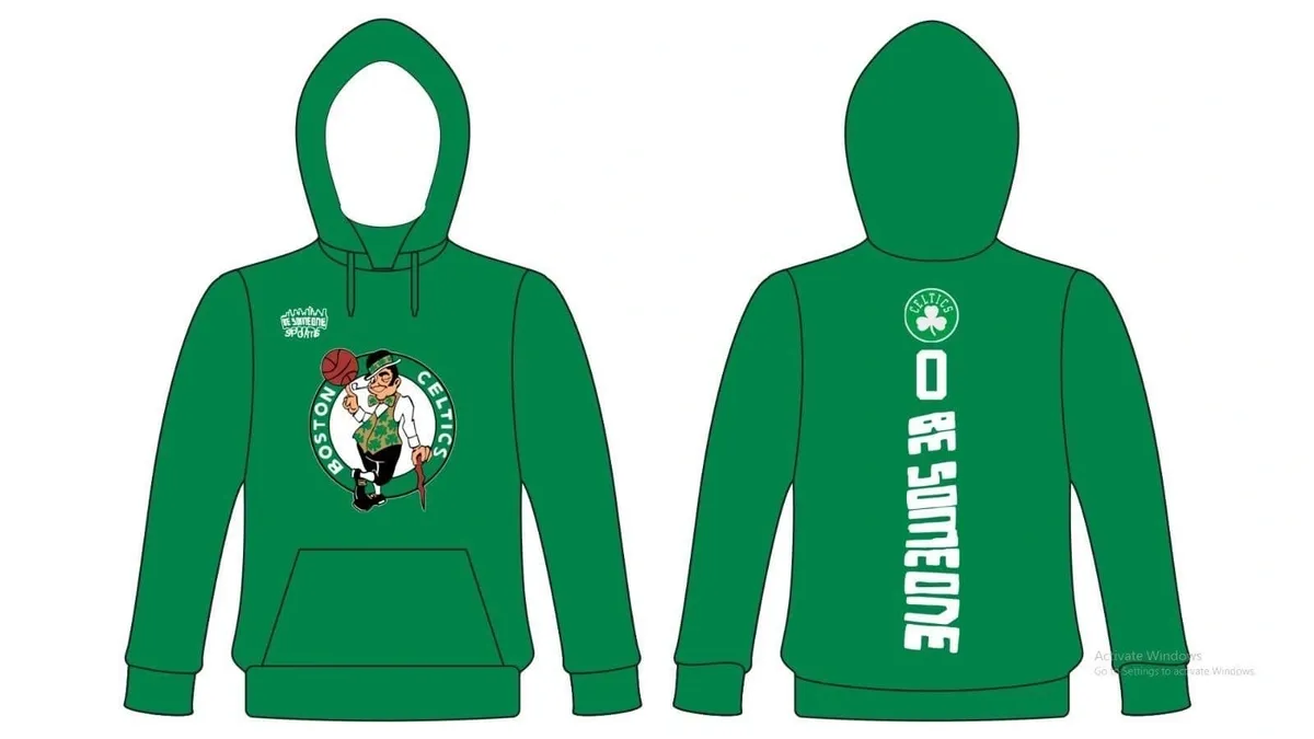 A green hoodie with the number 0 is on it.