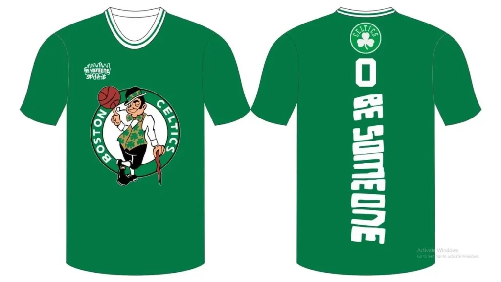 Green shirt showing 0 and vertical slogan