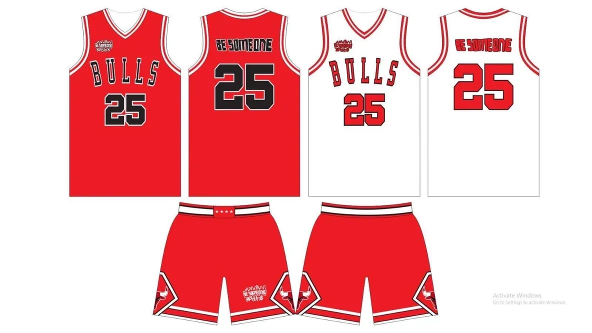 A red and white basketball uniform with two different teams.